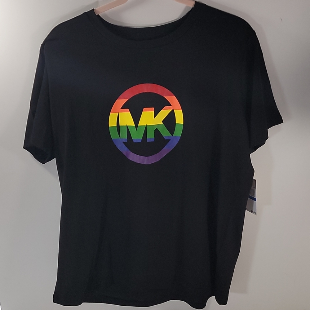 MICHAEL Michael Kors Black Tee with Rainbow Logo